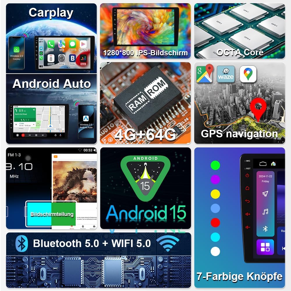 4+64GB Android 15 Autoradio für Mitsubishi Space Star Mirage 2012–2023, 9 Zoll Touchscreen 8-Kern, B