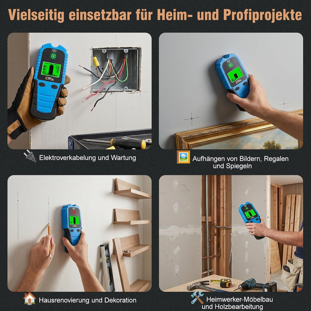 Effix Leitungssuchgerät Wandscanner - Multifunktionaler Wanddetektor Bolzenfinder mit Smartem Sensor
