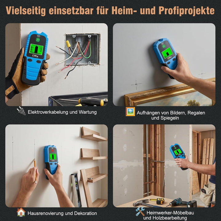 Effix Leitungssuchgerät Wandscanner - Multifunktionaler Wanddetektor Bolzenfinder mit Smartem Sensor