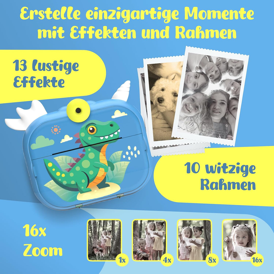 CUBIDI® - Kinder Kamera Sofortbildkamera - Digitalkamera Kinder mit Druckpapier & 32GB Karte Jungen