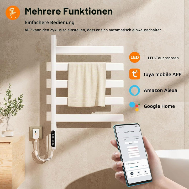 Handtuchheizkörper 180° Drehung Elektrisch Handtuchwärmer Handtuchtrockner 450×680mm 120W Weiss Elek