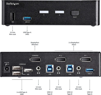 StarTech.com 2 Port DisplayPort KVM Switch - 4K 60Hz - Einzelner DP 4K Bildschirm - Dual Port UHD DP