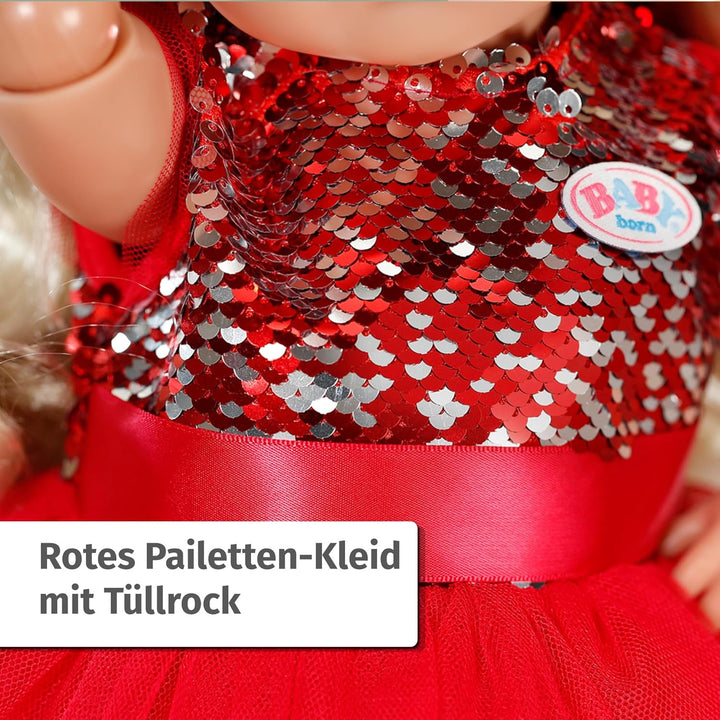 BABY born Weihnachtsoutfit 43cm, Weihnachtskleid mit Pailletten, Leggings und Weihnachtsmütze für 43