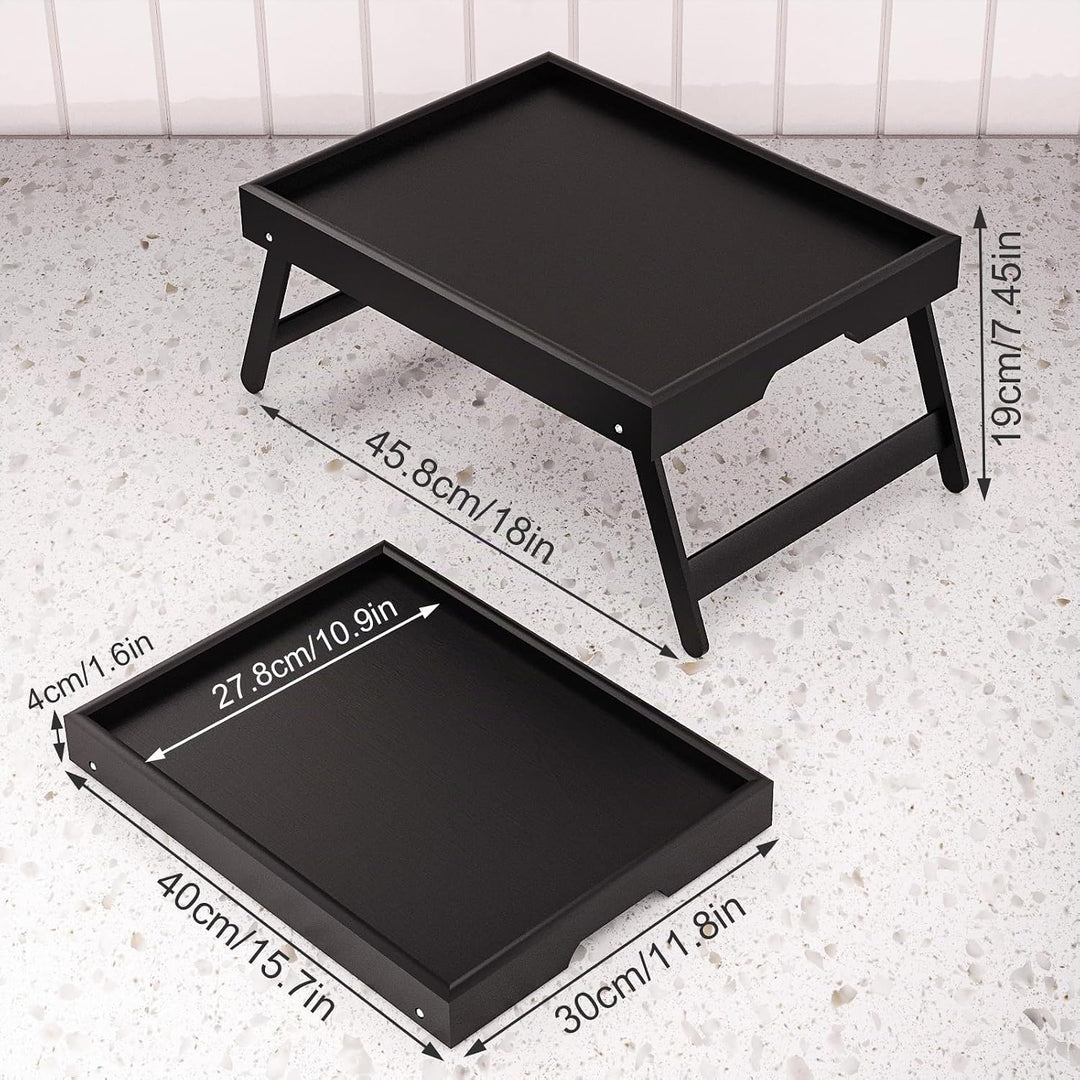 2er Pack Betttablett mit klappbaren Beinen, Bambus Frühstückstabletts, Serviertablett Betttisch für