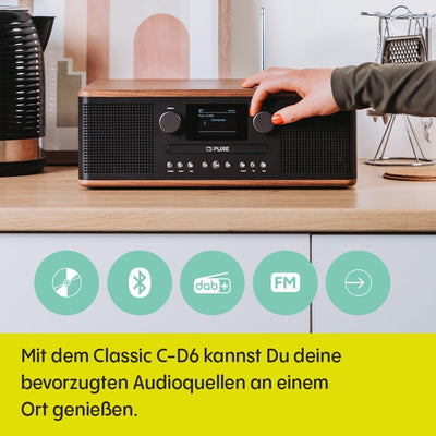 Pure Classic C-D6 Musiksystem (CD-Player, DAB+/FM, Bluetooth, AUX, USB, Wecker, Sleeptimer) Coffee B