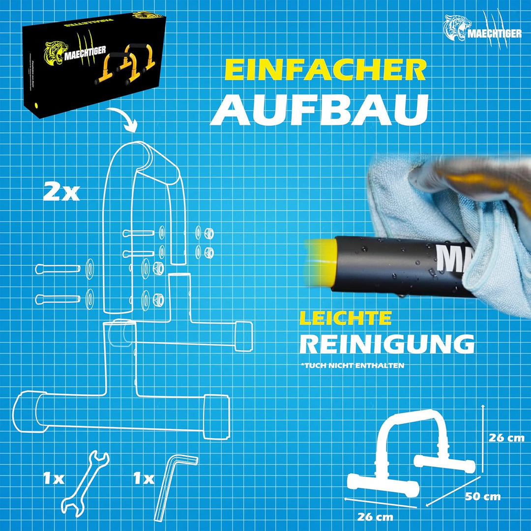 Parallettes – extralange Premium Liegestützgriffe/Push Up Bars aus Stahl – kein Wackeln durch Ausgle