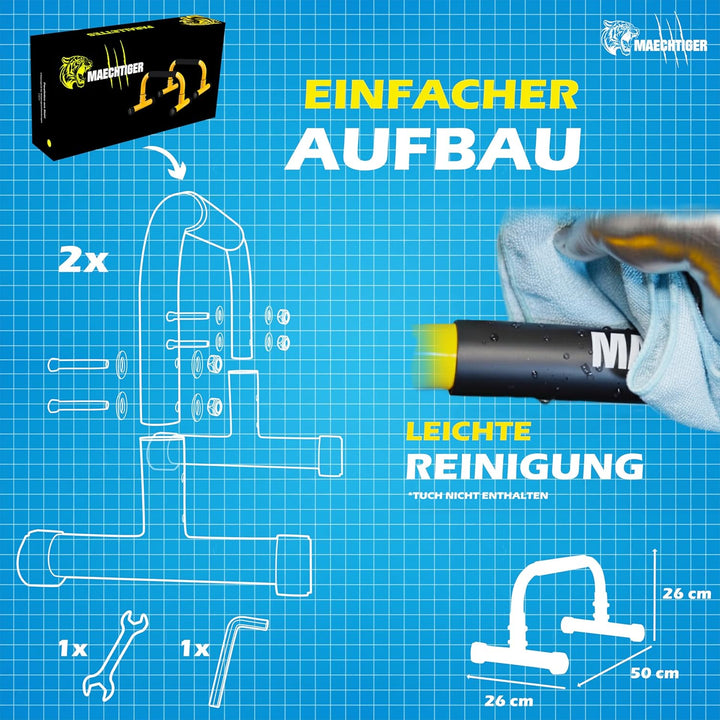 Parallettes – extralange Premium Liegestützgriffe/Push Up Bars aus Stahl – kein Wackeln durch Ausgle