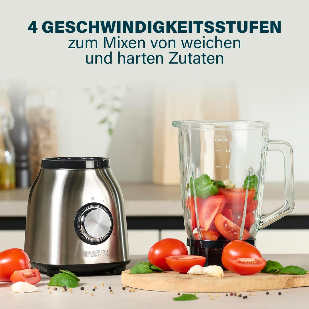 Princess Standmixer - 4 Geschwindigkeitsstufen, Impuls-Funktion, 6 Klingen, 1000 Watt, 1,5 Liter Gla