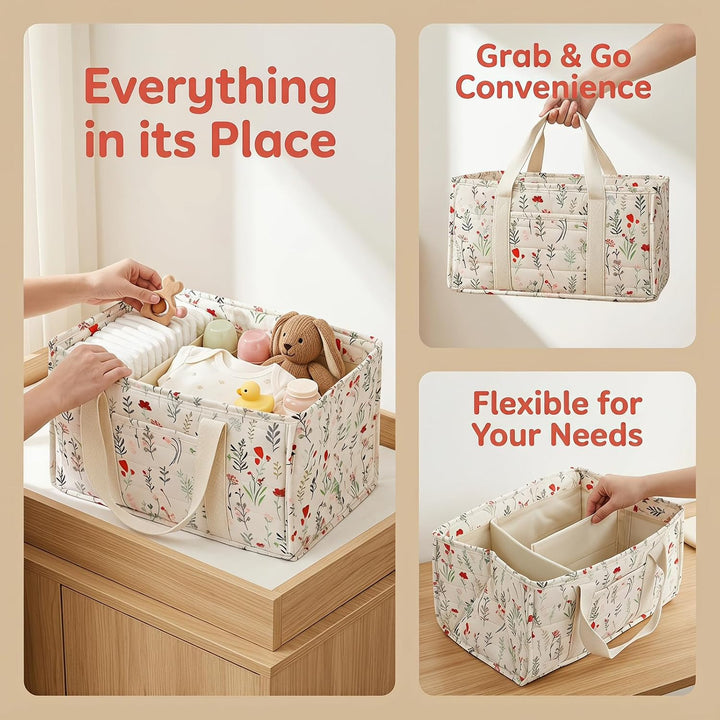 Wickeltisch Organizer Wickelkorb, Blatt Design, Formstabiler Diaper Bag mit 2 Trennwänden und Verstä