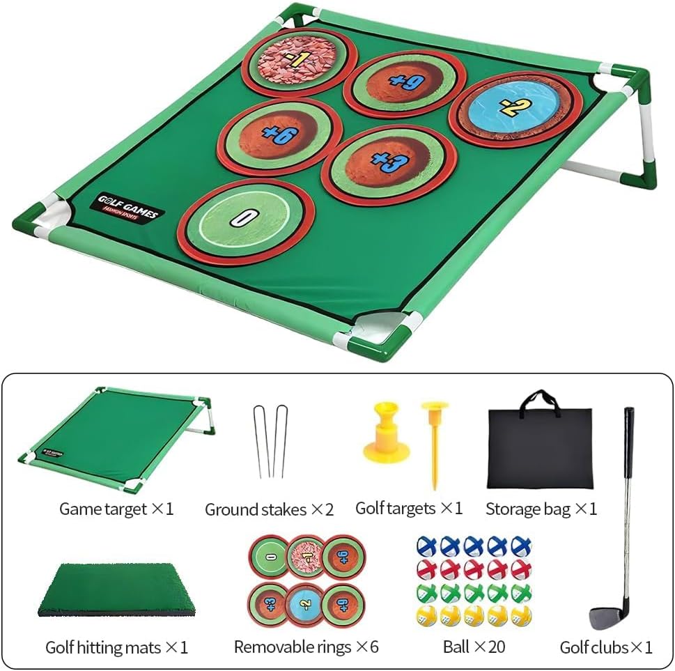 Golf Spielset für Zuhause mit Puttmatte, Klebebällen & Tragetasche – Cornhole-Spiel für Garten, Juge