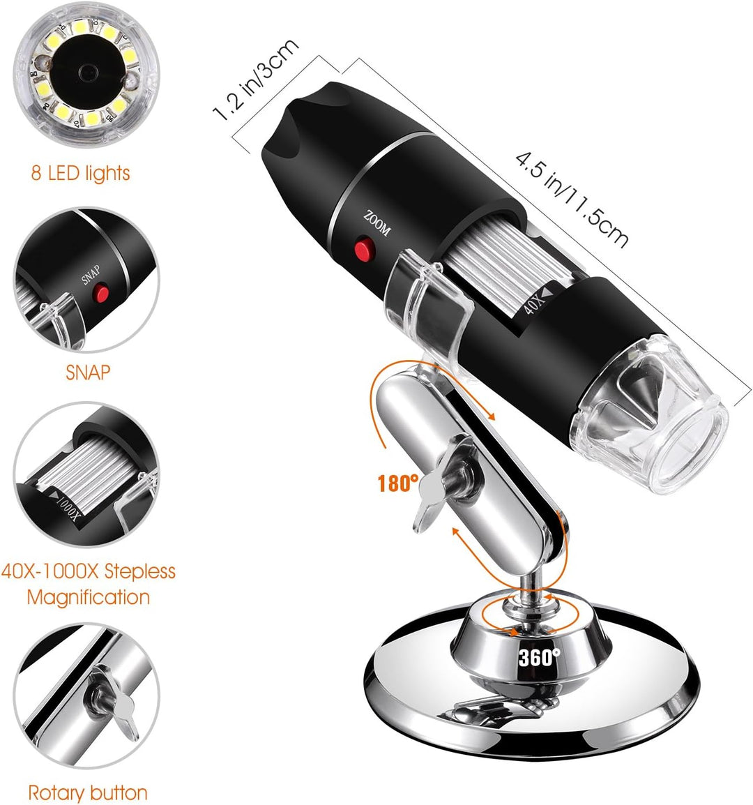 USB Digital Mikroskop, Bysameyee Handheld 40X-1000X Vergrösserung Endoskop, 8 LED Mini Videokamera f