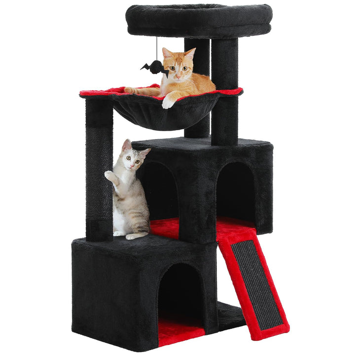 PETEPELA Kratzbaum 104cm Katzenbaum mit 2 geräumigen Höhle für Wohnungskatzen, Katzenhaus mit bequem