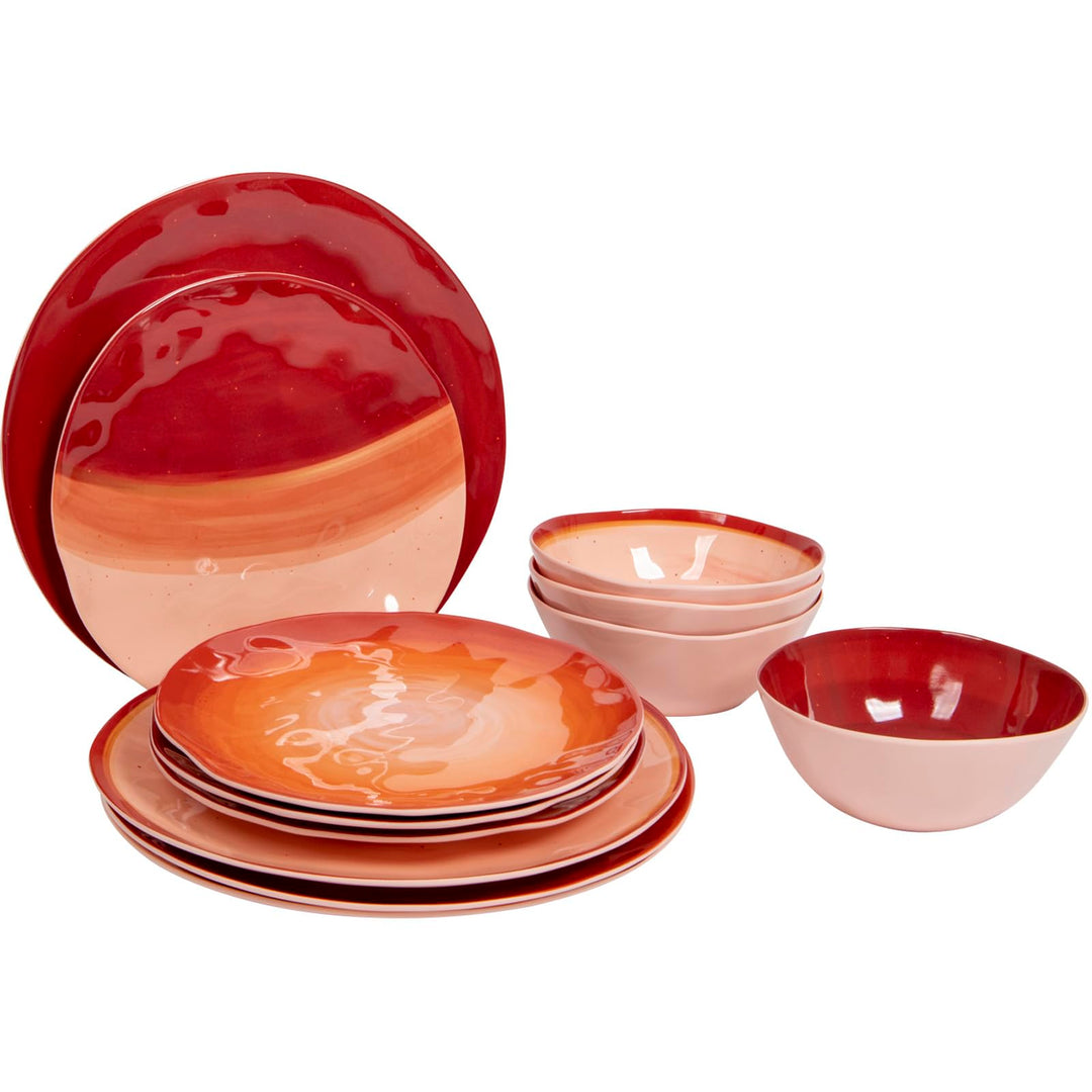Bo-Camp Melamin Geschirr Set Halo Camping Essgeschirr Reise Picknick Teller Rot, Rot