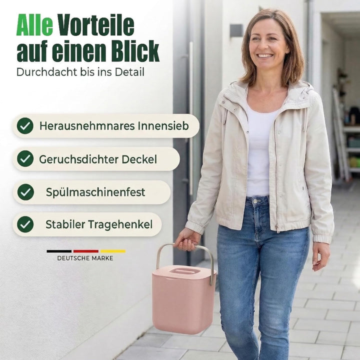 YourCasa Biomülleimer Küche 7L - Komposteimer mit herausnehmbarem Sieb & Deckel - geruchsdicht, spül