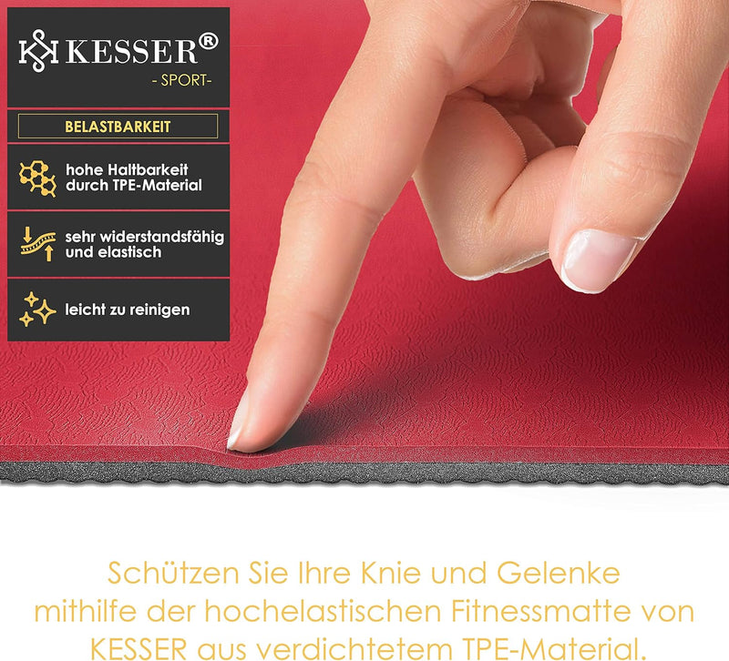 KESSER® Gymnastikmatte mit Tragegurt rutschfest TPE Yogamatte Gepolstert & rutschfest Fitnessmatte,