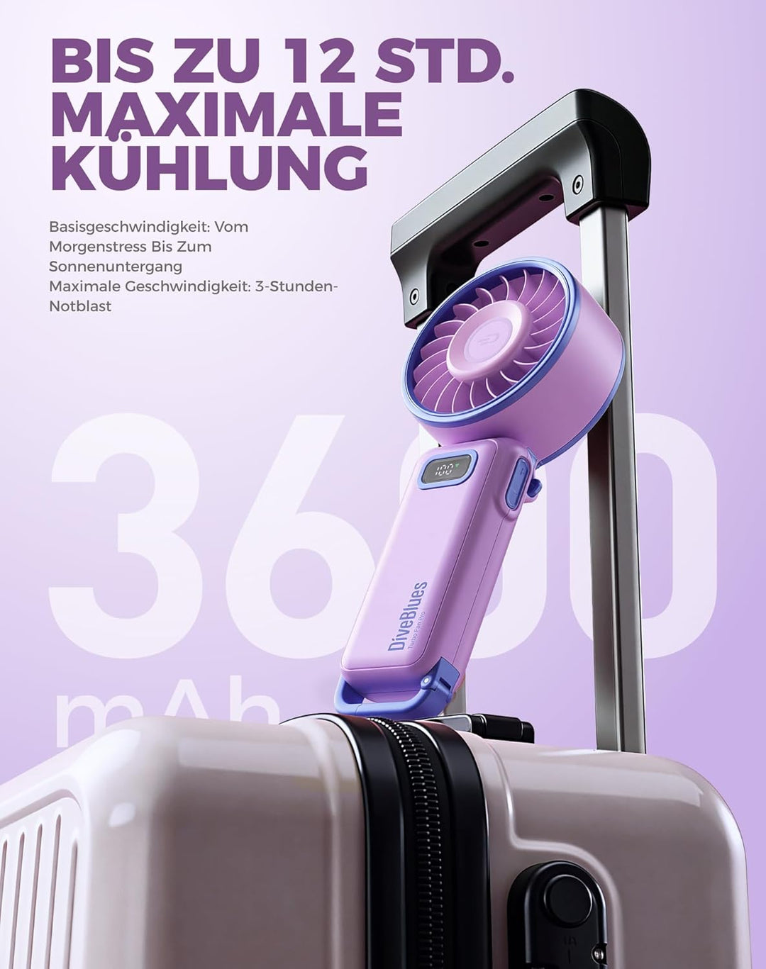 Diveblues Handventilator Tragbarer Turbo-Ventilator mit 100 Stufen und 7.4m/s Starkem Luftstrom, 180
