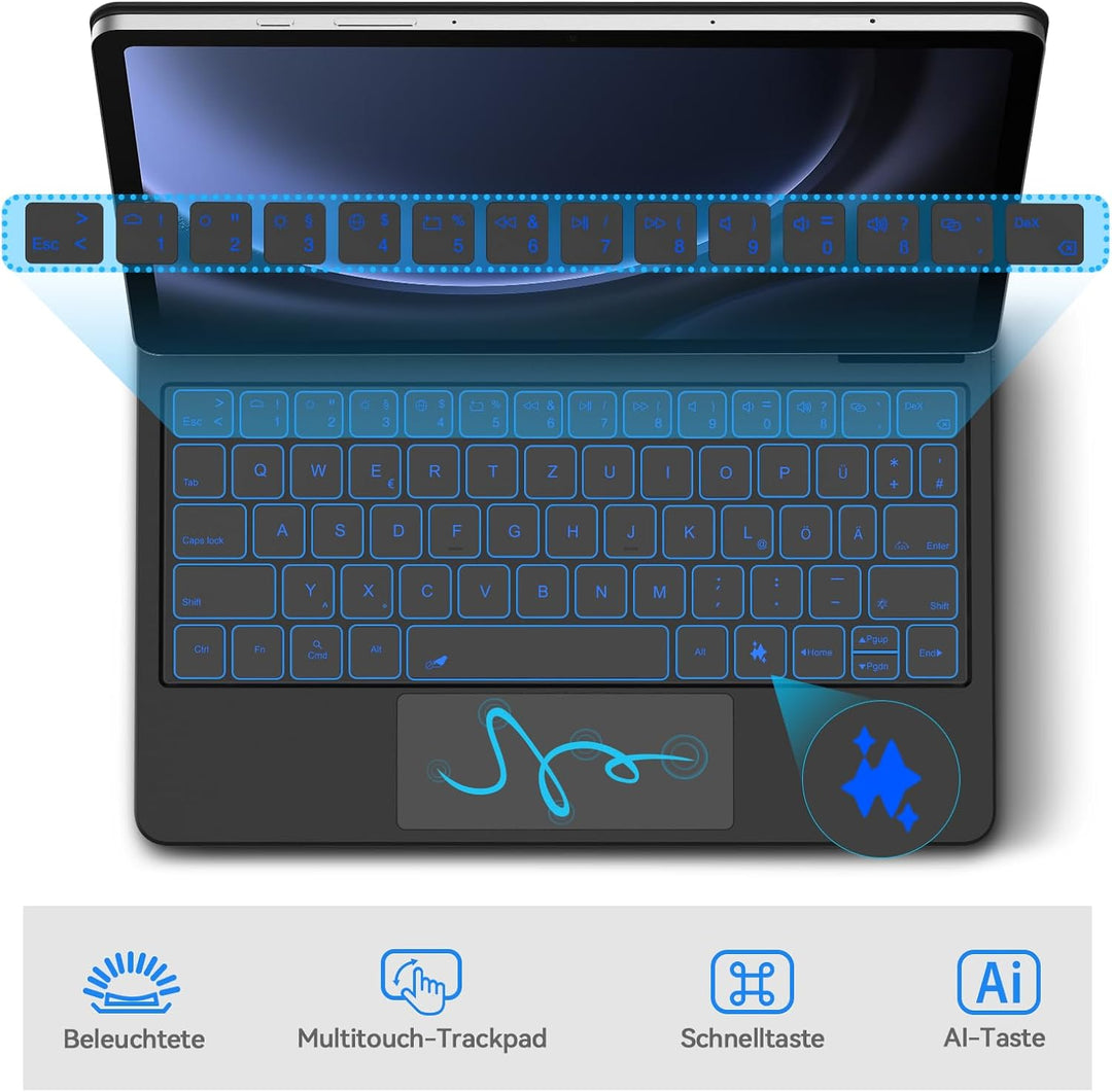 Bettdow für Samsung Galaxy Tab S10 Lite/Tab S10 FE/Tab S9 FE 10.9" und Tab S9 11" Tastatur Hülle, Sc