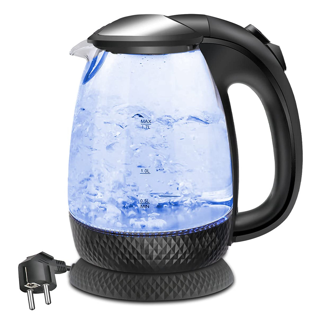 EXTRASTAR Elektrischer Wasserkocher aus Glas mit blauem LED-Licht, bpa, automatischer Abschaltung un