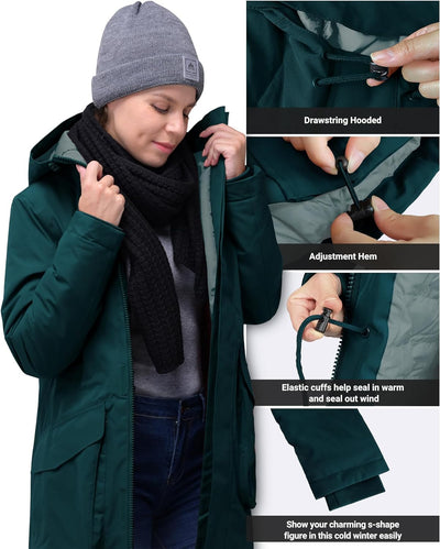 33,000ft Damen Wintermantel Lange Warme Winterjacke Parka Regenjacke Verdickene Funktionsjacke Mit K