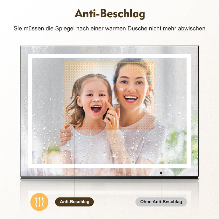SONNI Badspiegel mit Beleuchtung 70x50cm + 70cm Ablage, Touch Badezimmerspiegel 3 Lichtfarben, Anti-