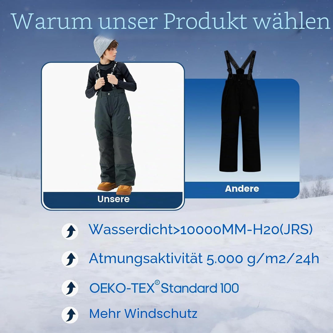 SMONTY Skihose für Kinder Mädchen Winter Wasserdicht Winddicht Warme Snowboard-Rückenhose Standard 1