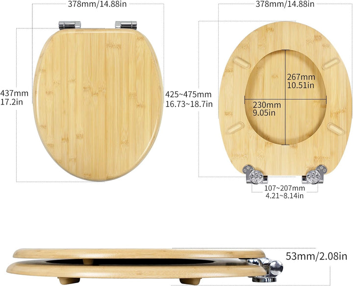 Bambus WC-Sitz mit Absenkautomatik, Toilettendeckel aus echtem Bambus, stabiler & nachhaltiger Toile