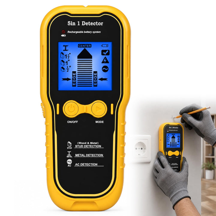 Leitungssucher Ortungsgerät 5-in-1 Wandscanner Detektor mit 1200mAh Akku, Kabelloser Stud Finder für