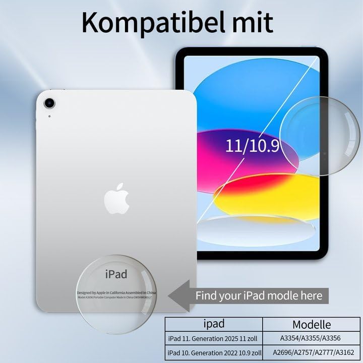 Hülle mit Tastatur für iPad A16 11/10 Generation mit Touchpad, Rosa | 360° Hülle mit Standfunktion,
