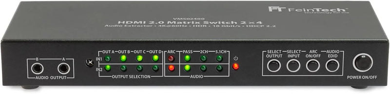 FeinTech VMS02400 HDMI 2.0 Matrix Switch Splitter 2 Eingänge 4 Ausgänge Audio Extractor 4K 60Hz HDR