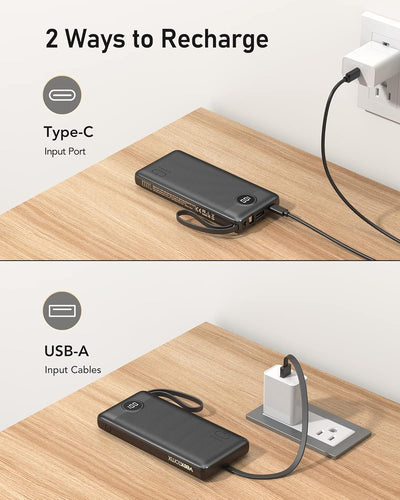 Powerbank 10000mAh Power Bank mit Kabel VEEKTOMX USB C Powerbank Externe Handyakkus mit 5 Ausgängen