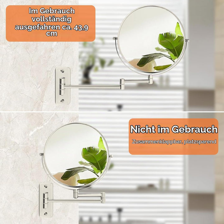 Badspiegel Vergrösserung Wandmontage 8 Zoll (20 cm), 1X/10X Vergrösserungsspiegel doppelseitig, schw