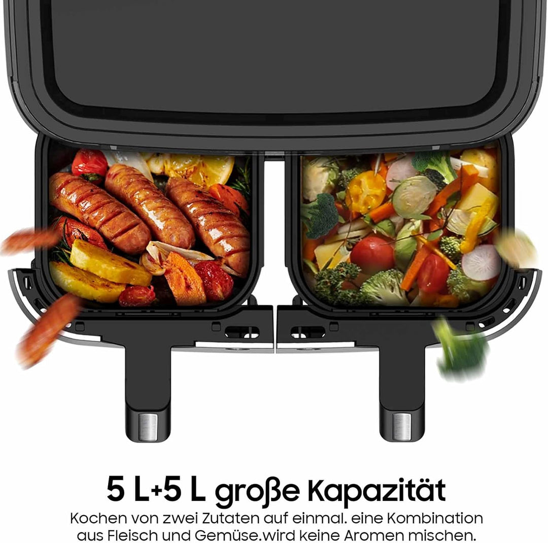 Iceagle Dual Zone Heissluftfritteuse Doppelkammer 10L - Heissluftfritteuse XXL Doppelt mit 8 Program