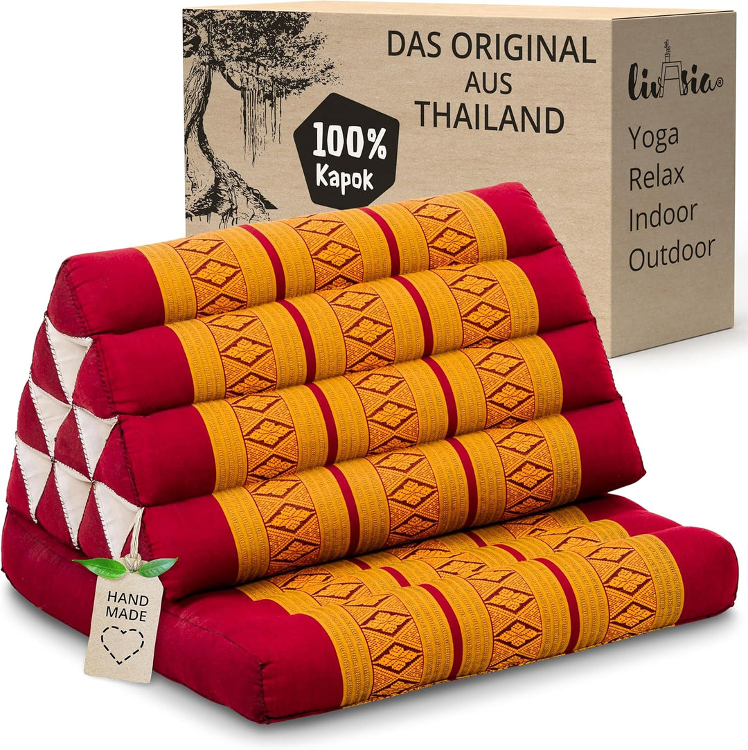 livasia Thaikissen mit 1 Auflage, Dreieckskissen mit Sitzkissen, Keilkissen mit Kapok, Rückenkissen