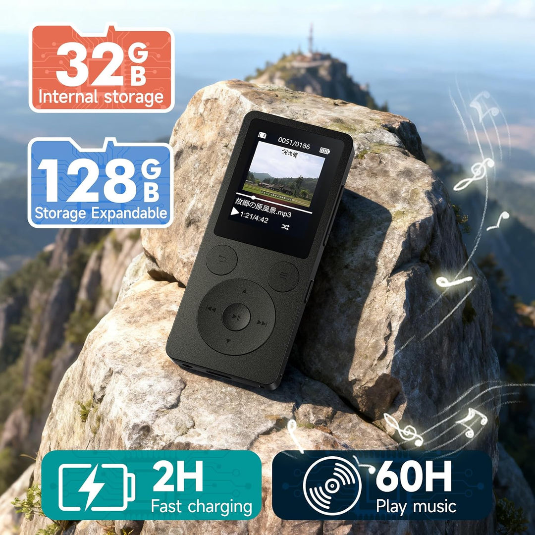 32GB MP3 Player Bluetooth 5.3 &amp; Lautsprecher – Upgrade mit physischen Tasten (Zurück, Menü, Lautstär