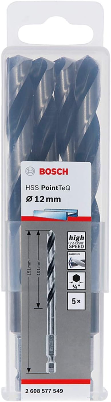 Bosch Accessories 10 Stück PointTeQ Sechskantbohrer (für Metall, Ø: 12 mm, Arbeitslänge: 101 mm, Ges