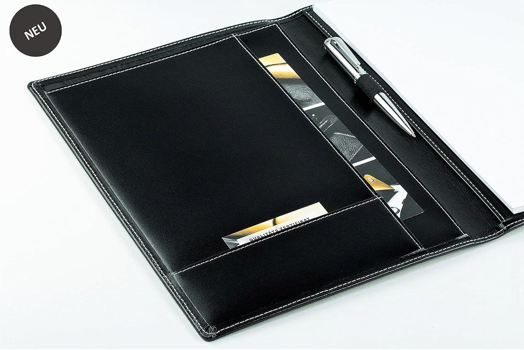 DELMON VARONE - Personalisierbare Schreibmappe DIN A4 aus Cambridge Top Grain Leder schwarz, Organiz