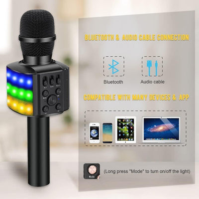 BONAOK Karaoke Mikrofon Led, 4-in-1 Bluetooth Mikrofon Karaoke, Tragbares KTV Microphone, Home Party