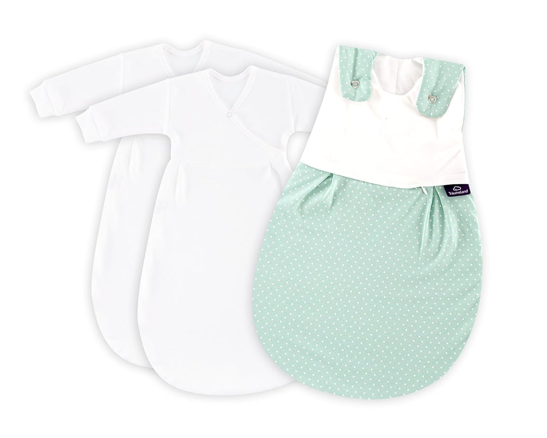 Träumeland S0100352 Babyschlafsack LIEBMICH 3 teilig Set Pünktchen mint, Grösse 50/56, mehrfarbig Gr