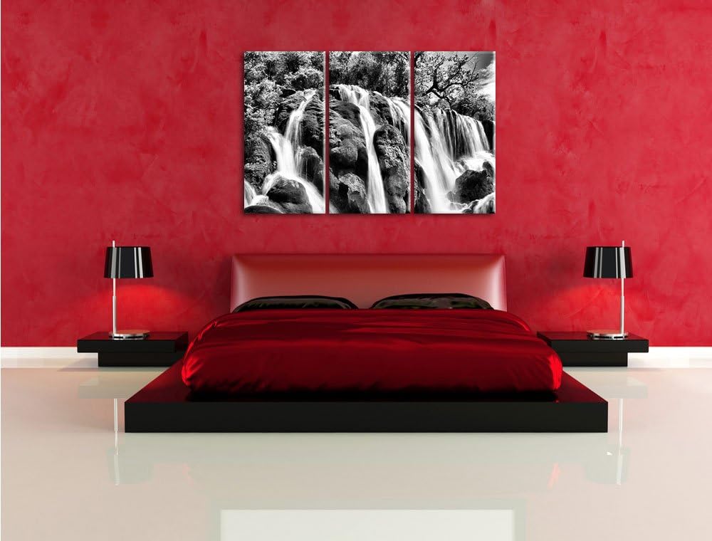 Pixxprint Wasserfall im Dschungel als Leinwandbild/Grösse: 3 Teilig (120x80) cm/Wandbild/Kunstdruck/