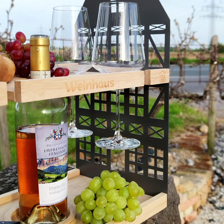 UNUS Home Etagere Weinhaus, 2 Etagen mit Griff, für Weinflasche und Weingläser mit Halterungen, Tabl