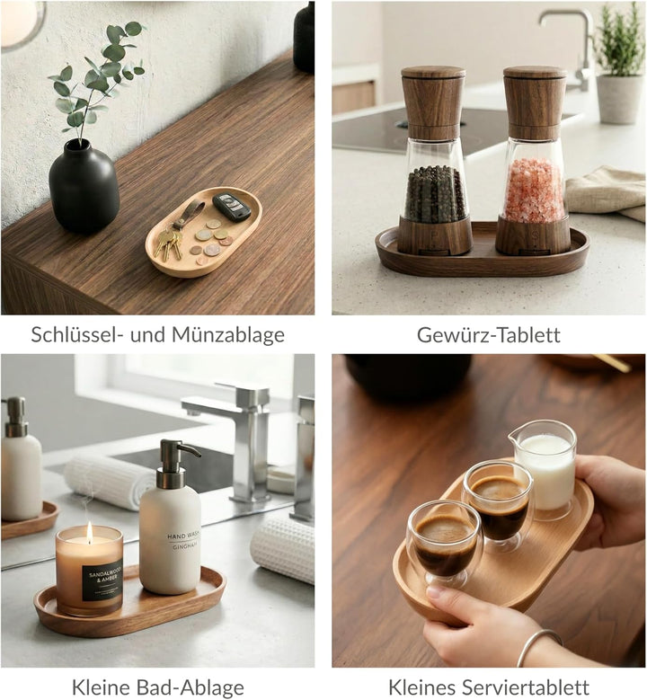 Mini Tablett Holz Kleines Serviertablett, Oval Deko Tablett 20x12cm, Servierteller Holztablett für K
