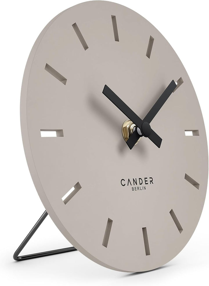 Cander Berlin MNU 2515 P Tischuhr lautlos ohne Ticken 15 cm analog batteriebetrieben warmgrau modern