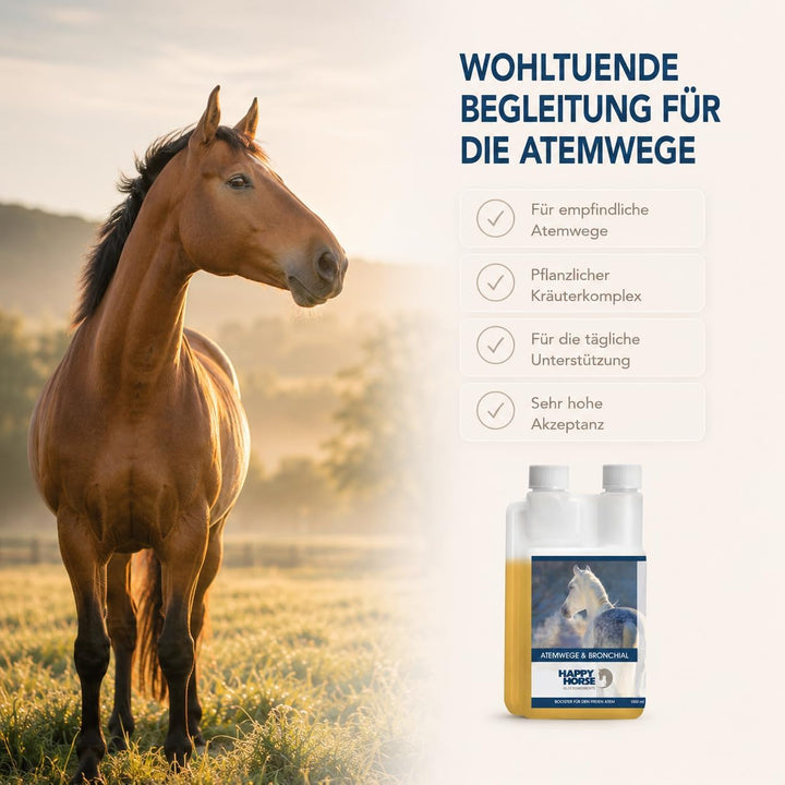 Happy Horse Atemwege- &amp; Bronchialsaft für Pferde 100% pflanzliche Inhaltsstoffe, lindert Hustenreiz,