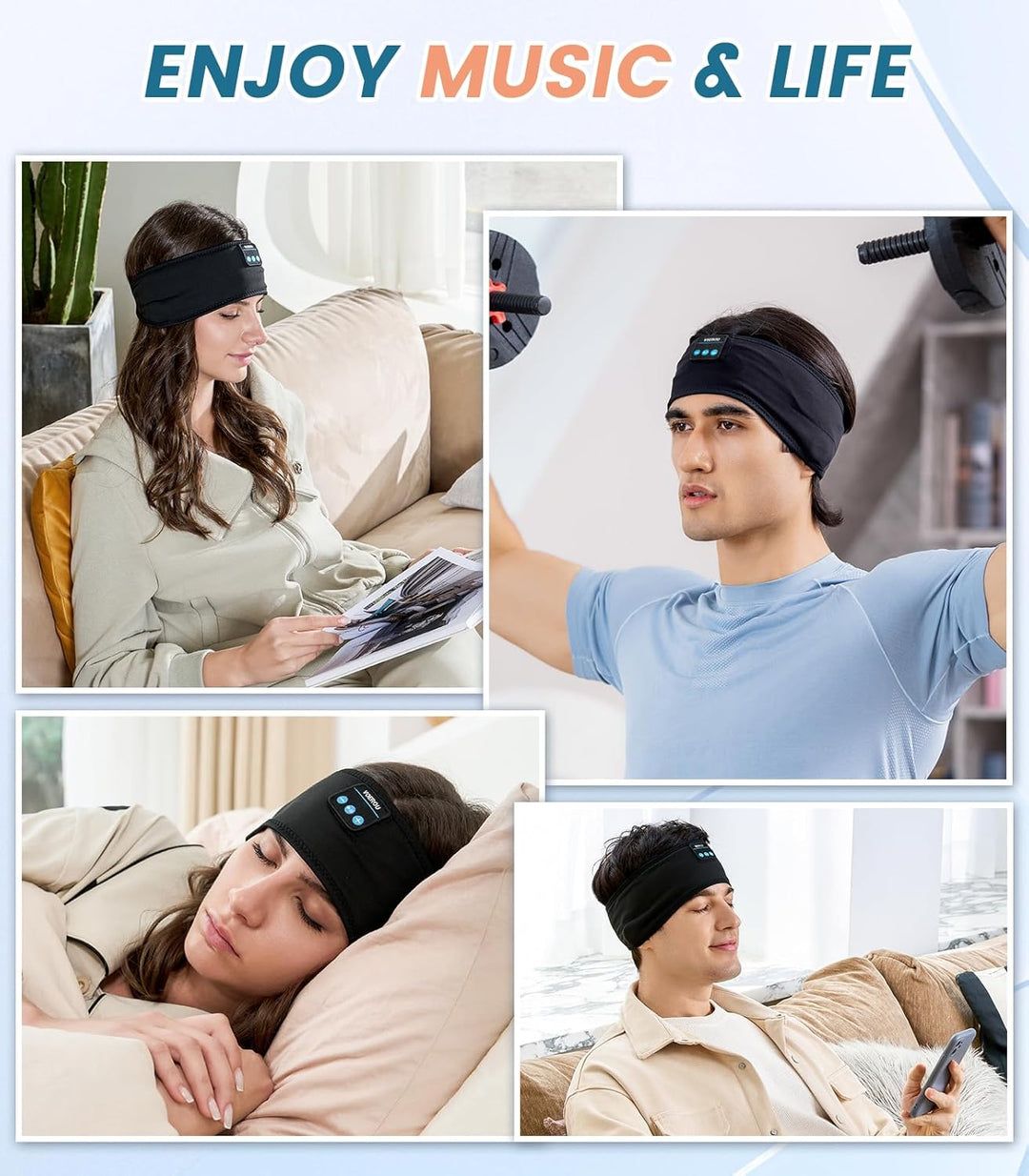 Voerou Sleep Headphones Sportkopfband-Kopfhörer mit ultradünnen HD-Stereolautsprechern zum Schlafen,