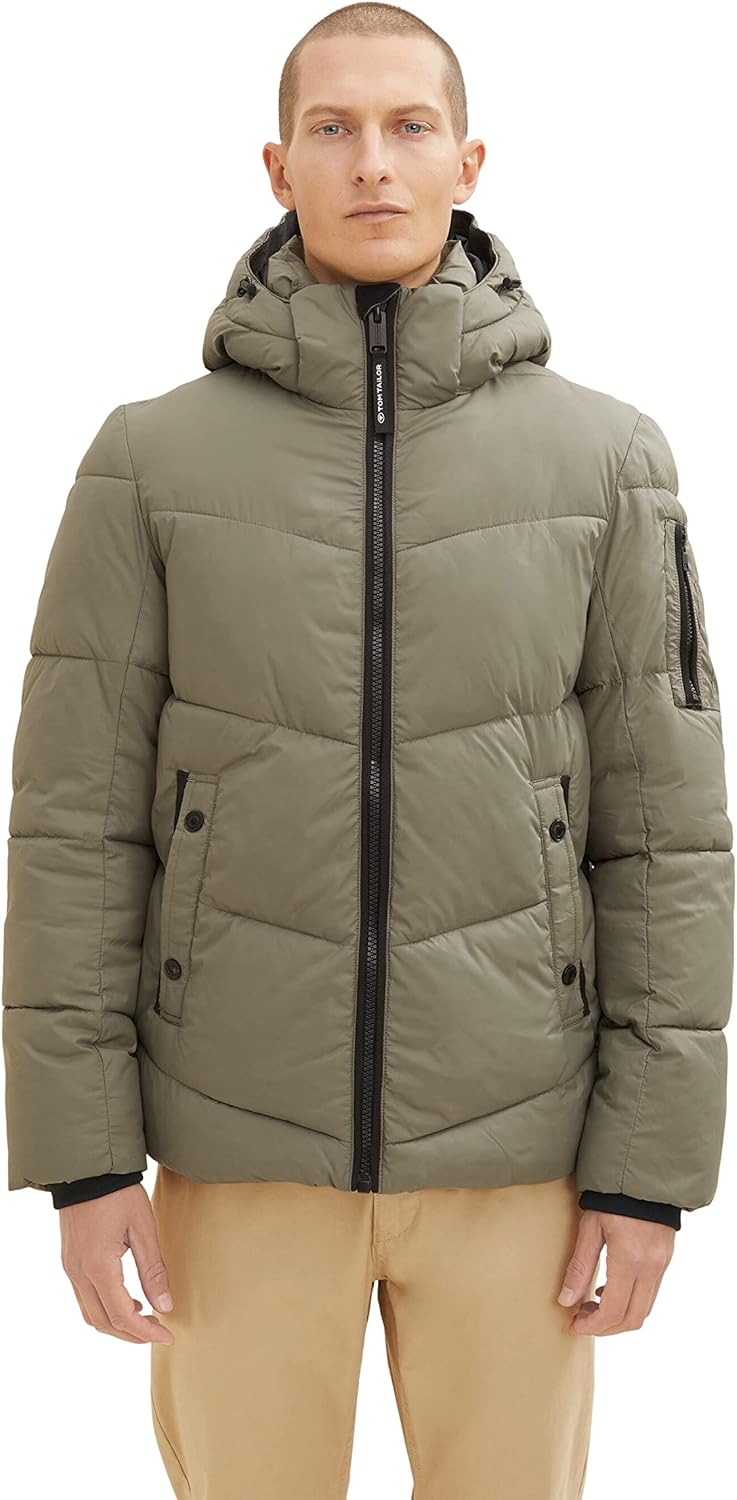 TOM TAILOR Herren Puffer Jacke mit Kapuze XXL 10415 - Dusty Olive Green, XXL 10415 - Dusty Olive Gre
