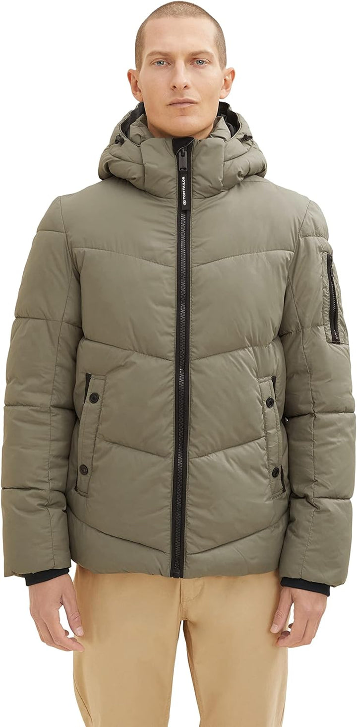 TOM TAILOR Herren Puffer Jacke mit Kapuze XXL 10415 - Dusty Olive Green, XXL 10415 - Dusty Olive Gre