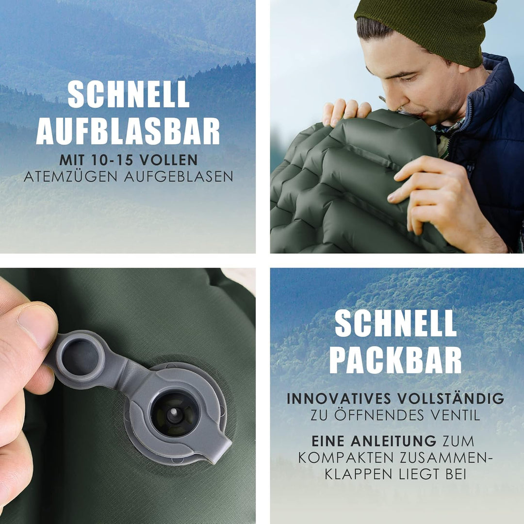 Isomatte Ultraleicht [gratis Camping Kissen] I Outdoor Camping Matratze I rutschfeste Matte mit Schl