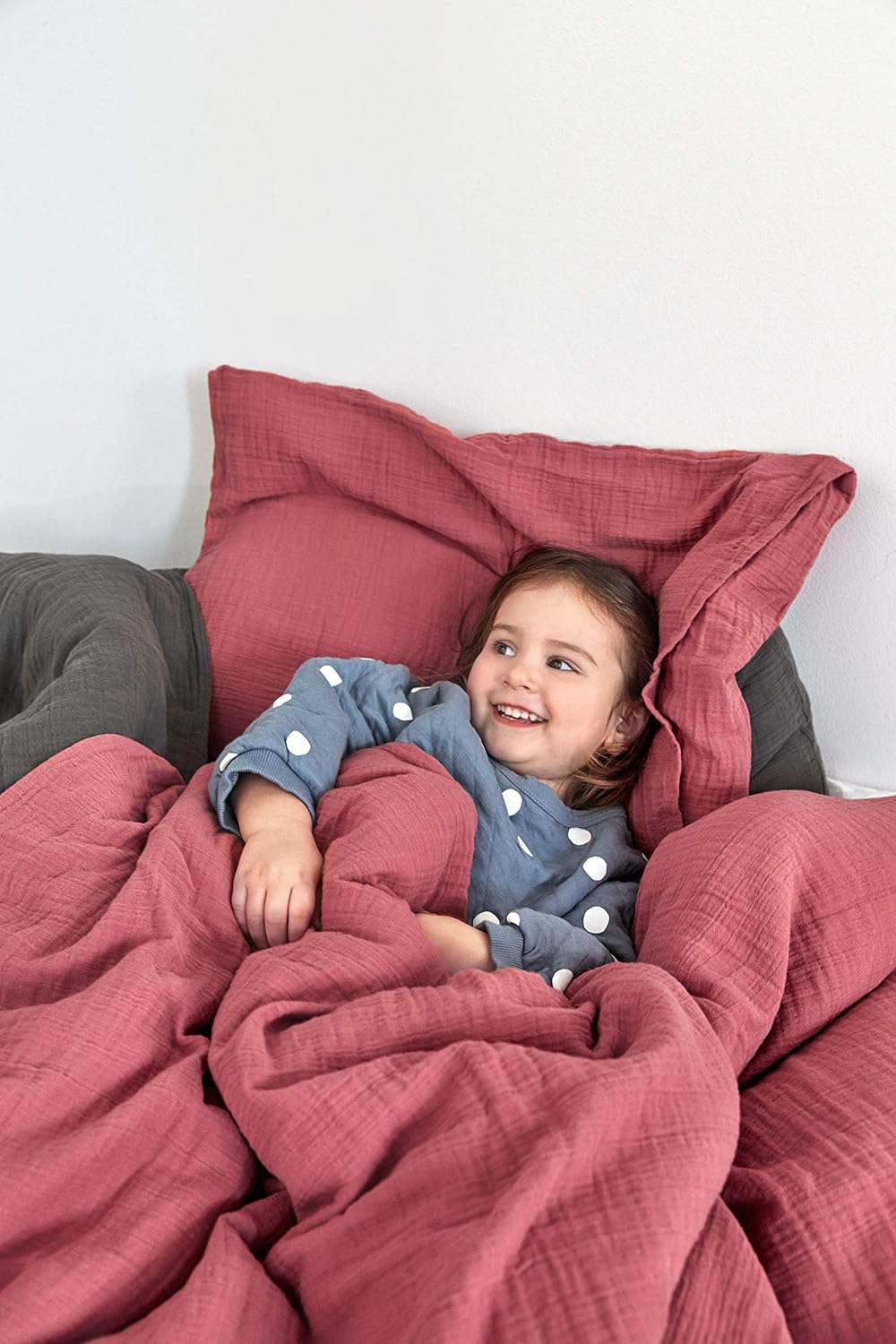 LÄSSIG Baby/Kinder Bettbezug (100 x 140 cm) und Kissen (40 x 60 cm) GOTS Muslin Baumwolle rosewood R