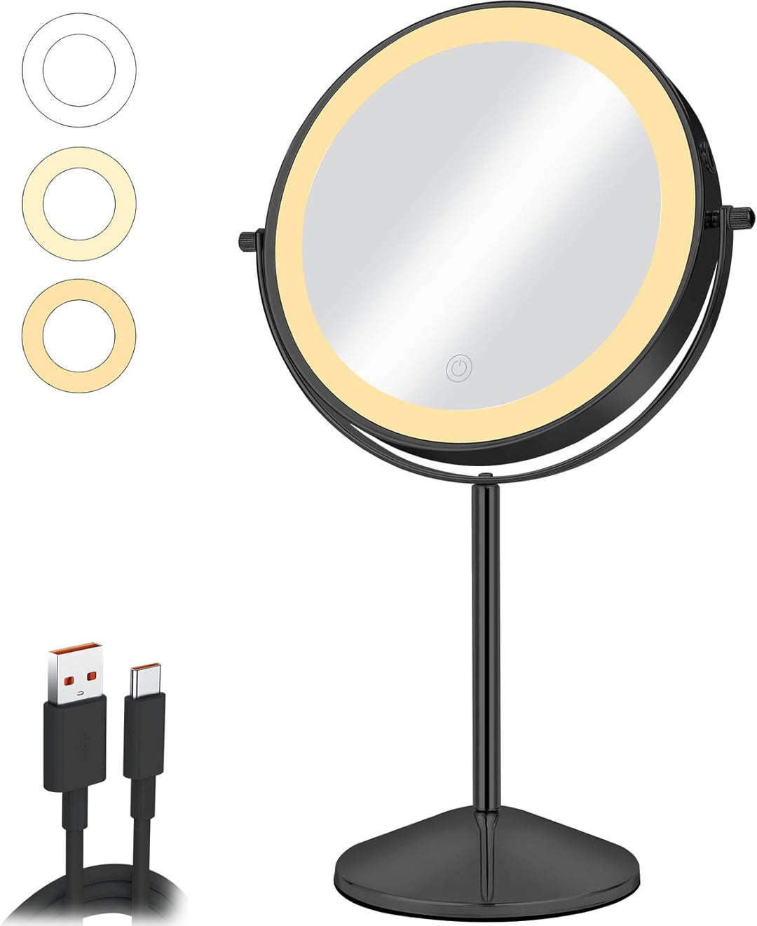 8" Kosmetikspiegel mit Beleuchtung Wiederaufladbarer, 1X/10X Vergrösserungsspiegel mit Licht 54 LED-