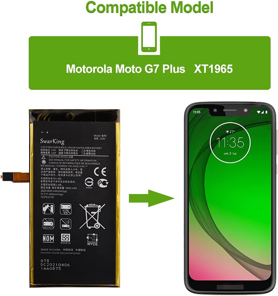 SwarKing Ersatz Akku Kompatibel mit JG40 Moto G7 Plus XT1965 with Toolkit